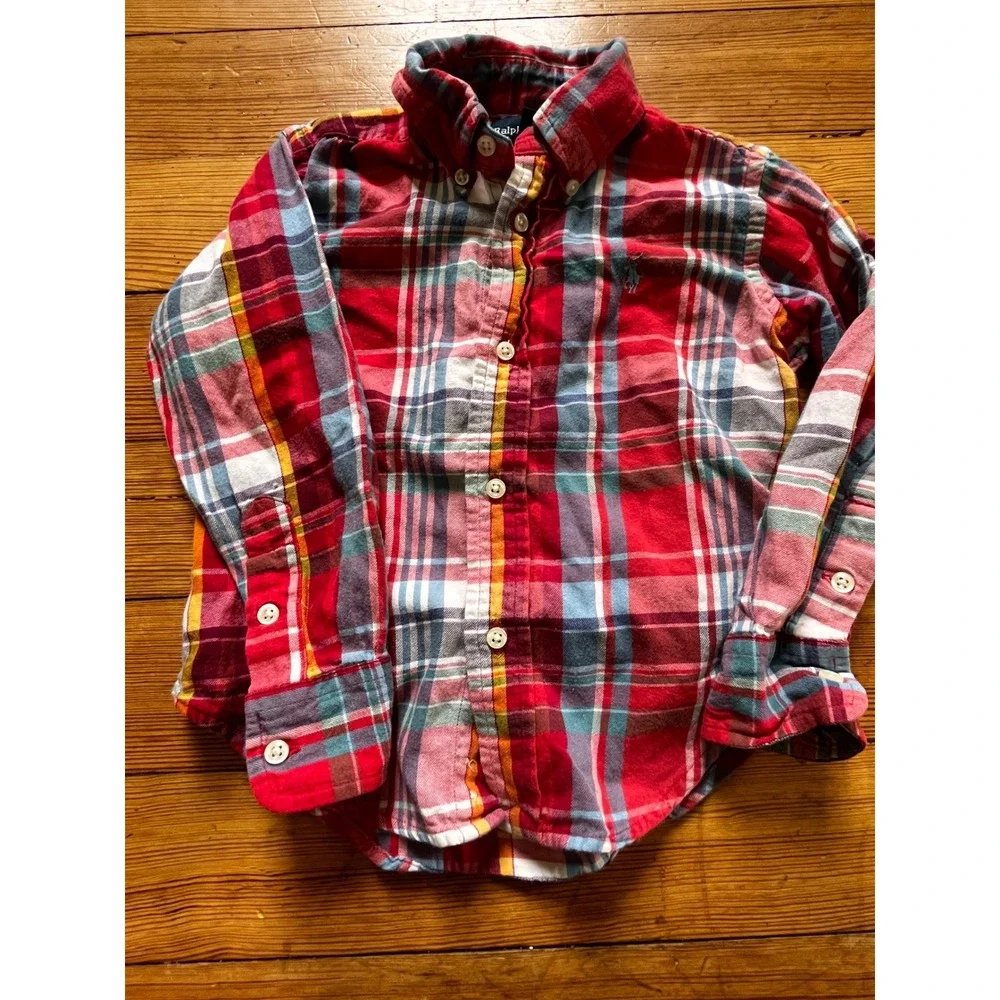 Ralph Lauren Toddler Boys Red Plaid Button Down Shirt Long Sleeve Size 2T Pony